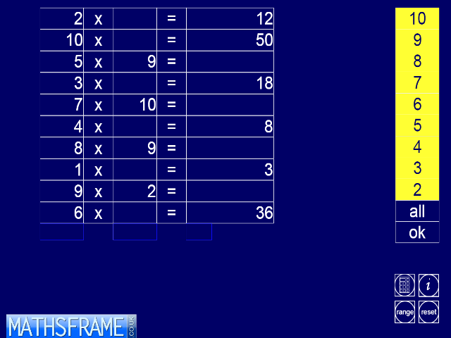 Itp Multiplication Table Mathsframe