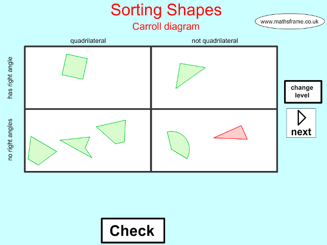 Sorting 2D shapes on a Carroll diagram - Mathsframe